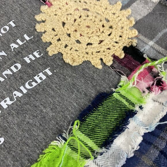 Christian Religious Flannel Shirt Womens 1X Shacket Upcycled Art Cottage Blue - Picture 10 of 16